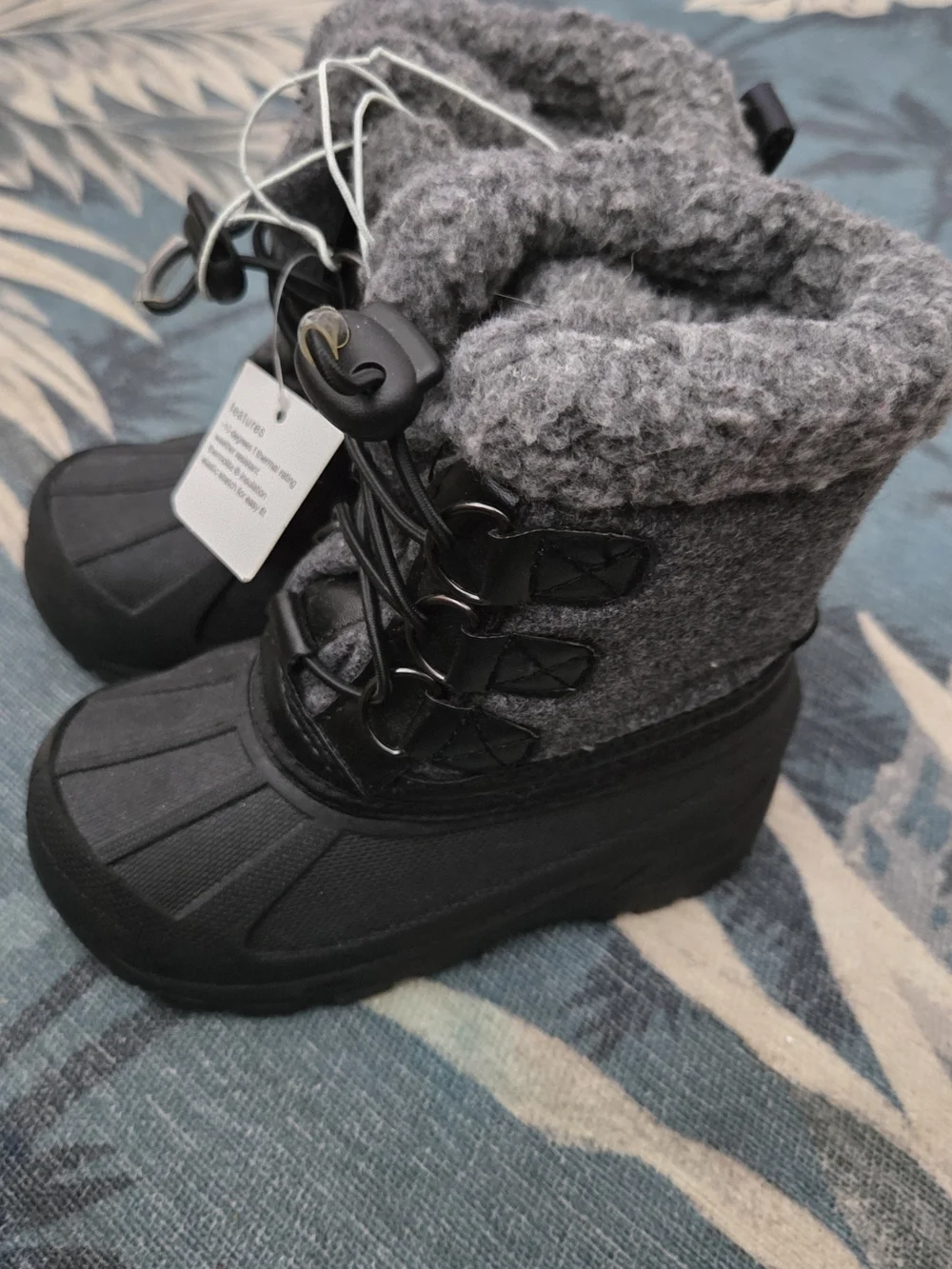 Kids Grey Winter Snow Boots with Fleece Collar